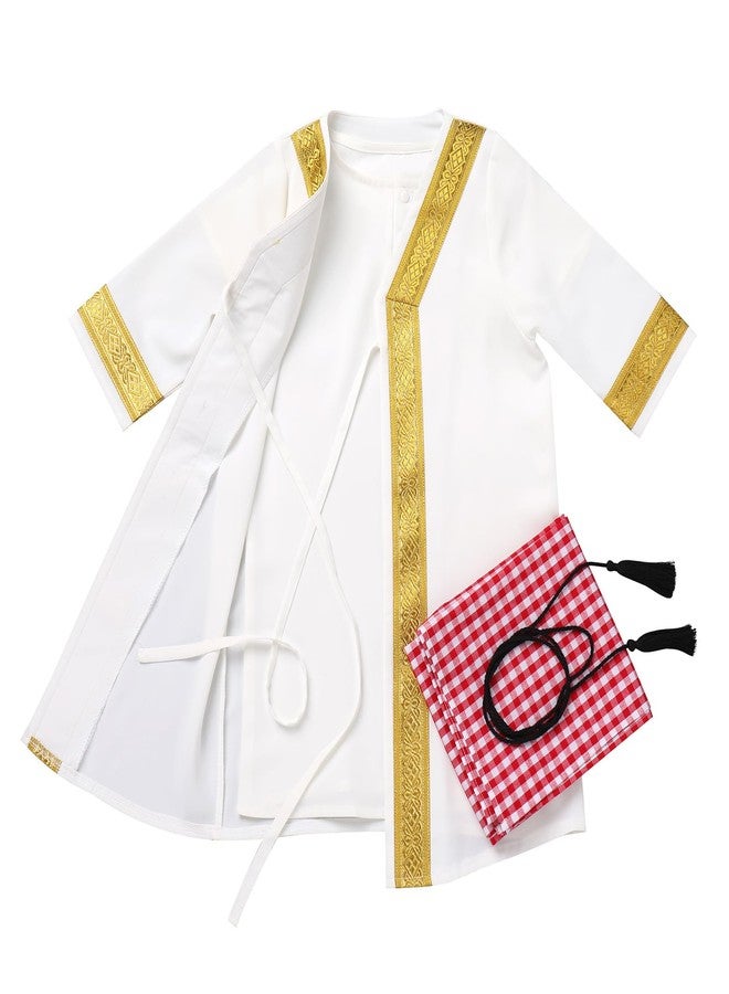 ODIZLI Boy's Muslim Thobe Infant Toddlers Baby Boys Muslim Newborn Eid Outfits Kaftan Abaya and Head Scarf Shemagh Keffiyeh Arabic Dubai Outfits Ramadan Robe White 6-12 Months - Image 2